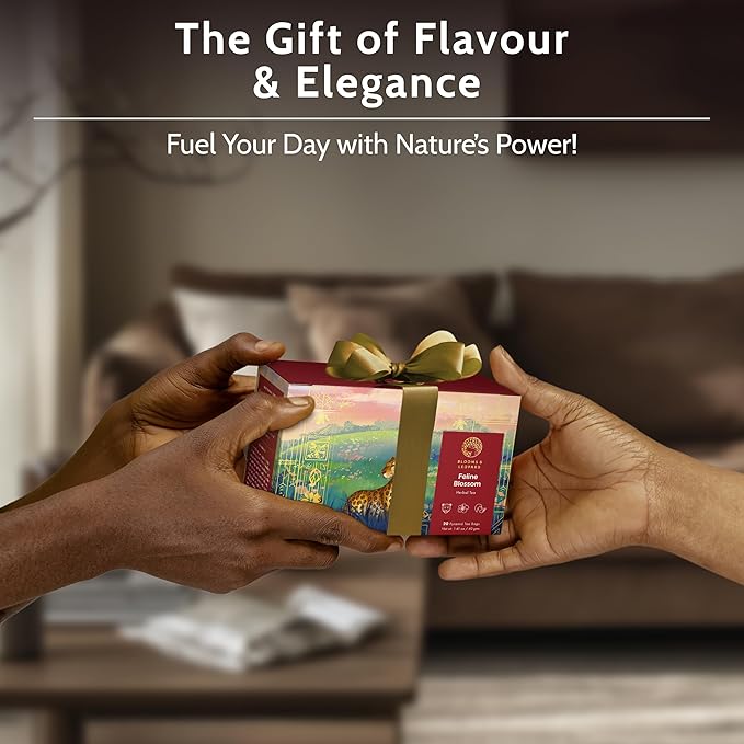 Blooms & Leopard Premium Herbal Tea Bags – Feline Blossom Blend with Hibiscus, Licorice, Fennel, Tulsi & Shatavari – Caffeine-Free Tea – 20 Pyramid Tea Bags, Caffeine-Free for Hot or Iced Tea