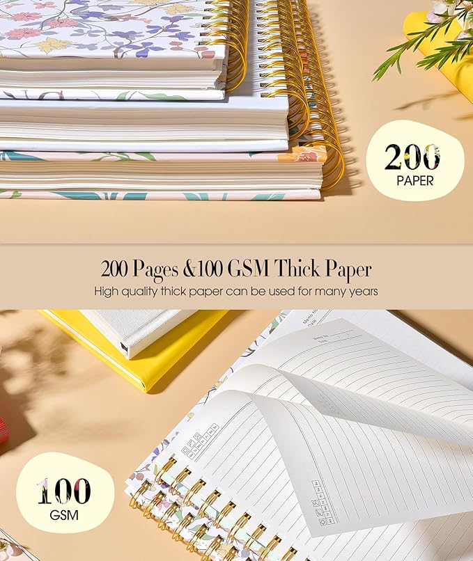 Cute Spiral Notebook Journal for Women, 200 Pages Lined Notebooks 8.5” x 11”, A4 Large Hardcover Spiral Journals with 100 GSM Thick Paper, College Ruled Notebook for Writing Work School, Wildflower Garden