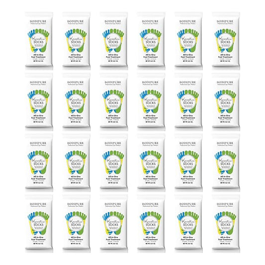 Bodipure All-In-1 Moisturizing Foot Mask, Keratin & Vitamin E Foot Mask for Dry Cracked Feet, Callus & Heel Softening, Easy-to-Use Pedicure Foot Repair, Chemical-free Feet Treatment 24 Pairs