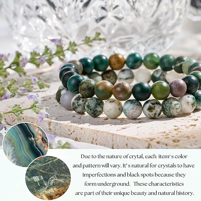 Bivei Natural Gemstone Semi Precious Healing Crystals Handmade Stretchy Round Beads Bracelet, Enhance Positive Energy