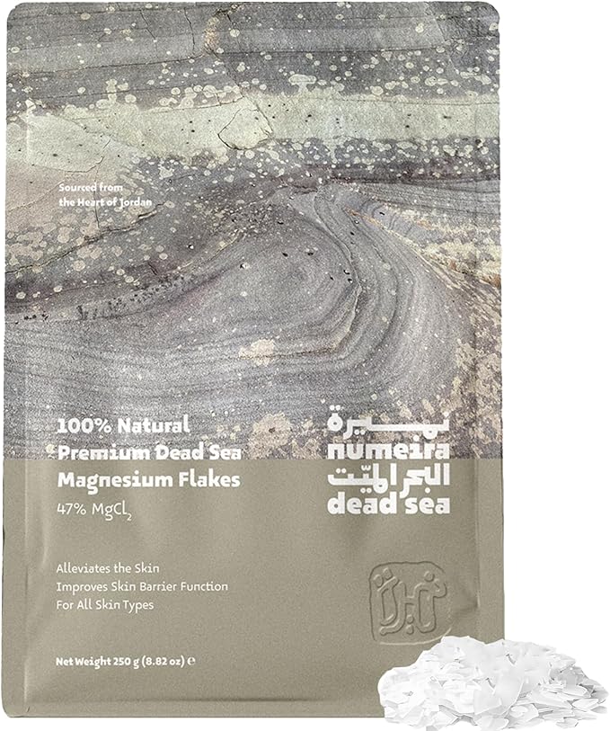 Dead Sea Magnesium Flake Bath Soak - 100% Pure Unscented Magnesium Chloride Flakes (8.82 oz Pouch)