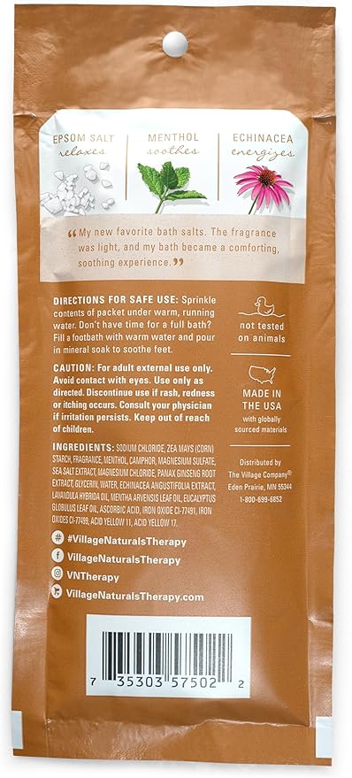 Village Naturals Therapy Breathe Concentrated Mineral Bath Soak, Lemon Mint, 2 Oz, Pack of 12