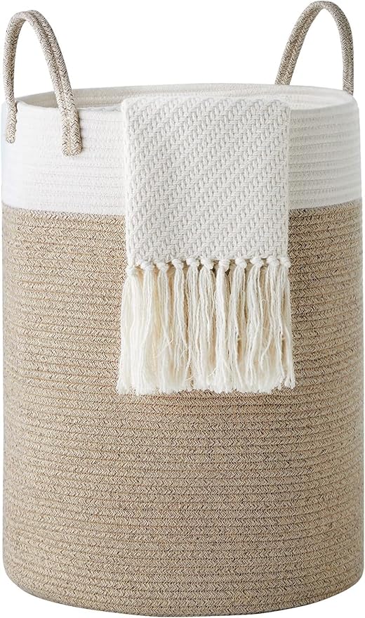 Cotton Rope Laundry Basket by YOUDENOVA, 72L Woven Collapsible Laundry Hamper, Clothes Hamper with Reinforced Handles in the Laundry Room, Bedroom, Bathroom, Brown