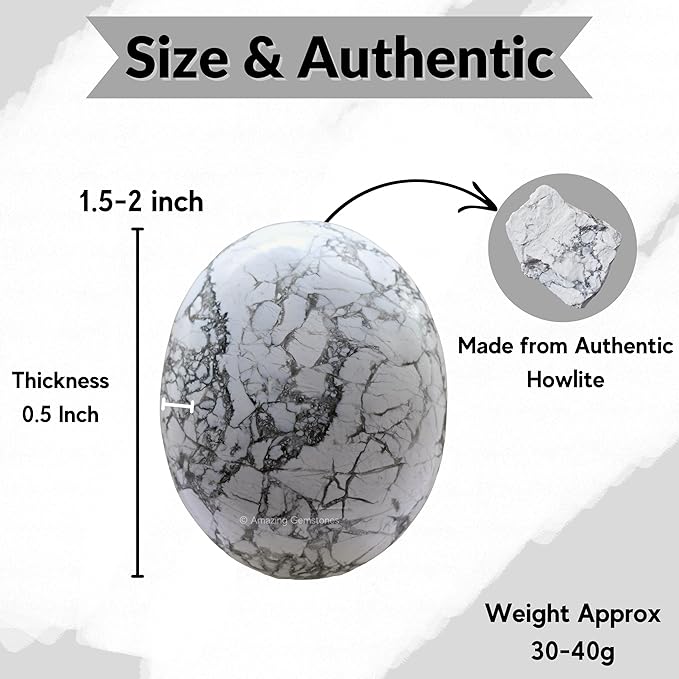 Amazing Gemstone Howlite Crystals and Healing Stones - Large Palm Stone Crystals Piedra - Crystal for Good Luck, Balanced Positive Energy, Meditation - Unique Stocking Stuffers Gifts for Women, Men