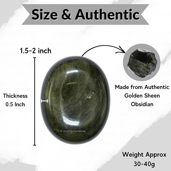 Amazing Gemstone Golden Sheen Obsidian Crystals and Healing Stones - Large Palm Stone Crystals Piedra - Crystal for Good Luck, Positive Energy, Meditation - Unique Stocking Stuffers, Gifts for Women