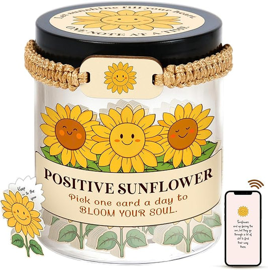 60 Positive Sunflower Cards Jar, Affirmation Cards For Women, Emotional Support Sunflower, Sunflower Gifts For Women, Mom, Sunflower Gifts, Sunflower Themed Gifts