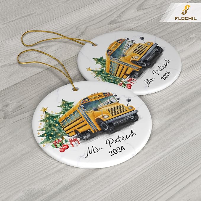 FLOCHIL Personalized School Bus Driver Christmas Ornaments, Custom Ornaments School Bus Driver with Name, Gifts for Christmas
