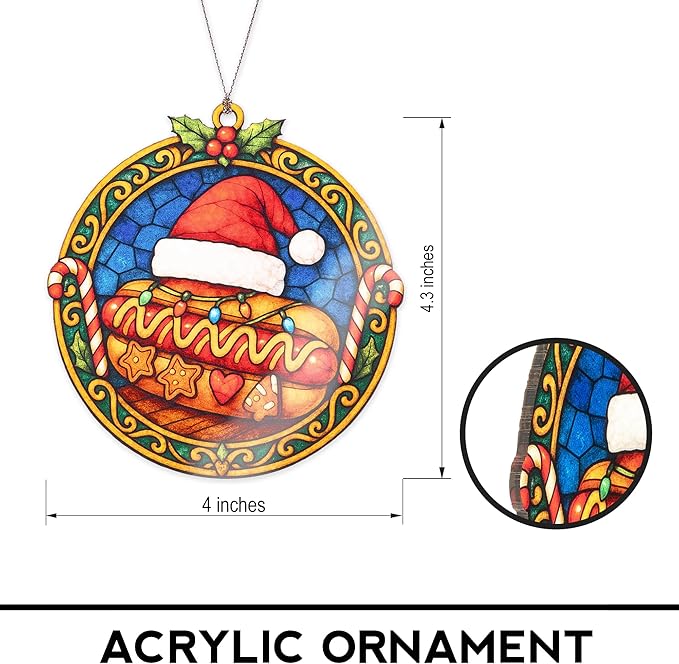 Christmas Hot Dog Ornament – Funnyny Food Gifts – Holiday Kitchen Decor – Santa Hotdog Ornament – Christmas Food Ornament – Christmas ornament 2025 – White elephant gifts - Xmas Tree Funny Decoration