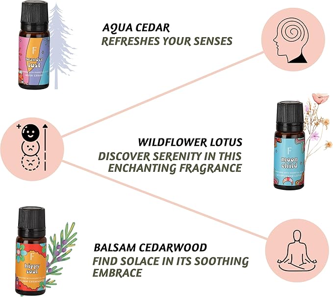 Folkulture Essential Oils for Diffusers Oil | Set of 6 Fragrance Oil, Patchouli & Cedarwood | Essential Oils for Diffusers | Diffuser Oils Scents for Home