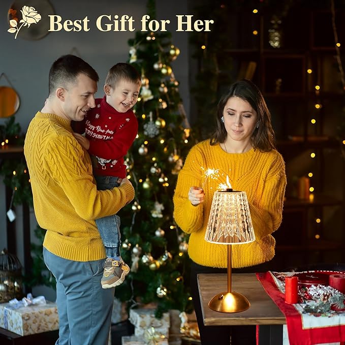 Cordless lamp,Dimmable Crystal Table Lamp 3 Colors LED Gold Lamp,Touch Lamp Diamond Crystal Lamp, Rechargeable Small Lamp, Wireless Lamp Vintage Lamp for Bedroom Living Room Bathroom Hotel Bar