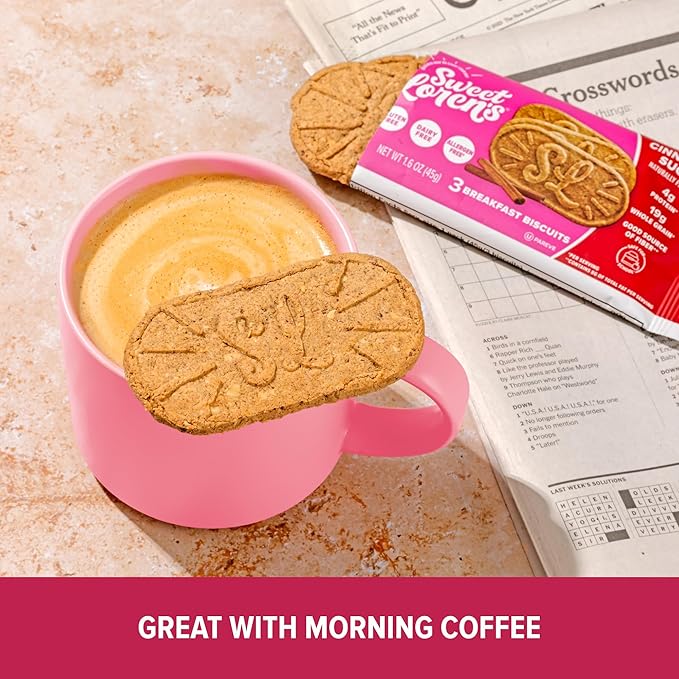 Sweet Loren's Vegan Breakfast Biscuits | Cinnamon Sugar | 4g Protein, 19g Whole Grains | Plant Based, Gluten Free, Dairy Free, Nut Free Snacks | Grab & Go 8 Pack (24 Total Biscuits, 1.6 ounce each)