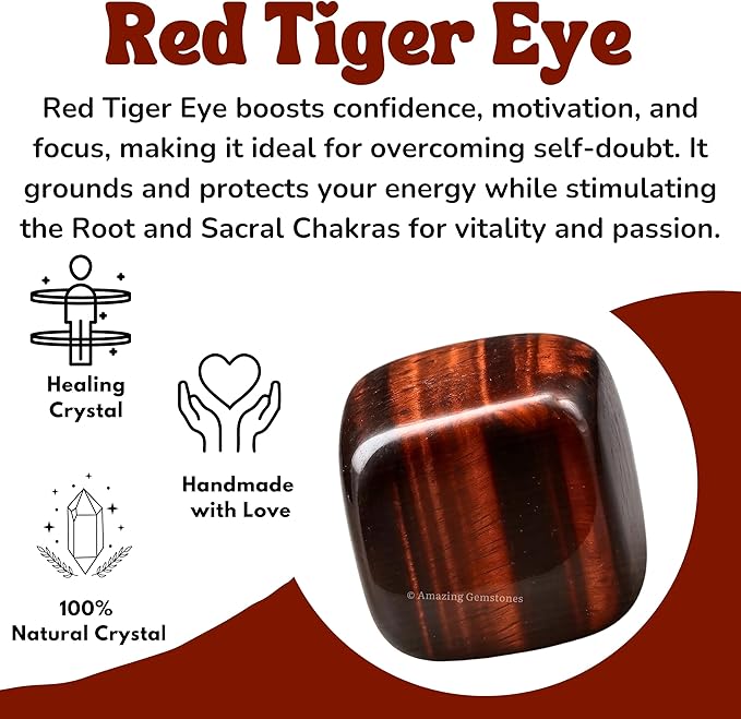 Amazing Gemstone Red Tiger Eye Crystals and Healing Stones Tumbled - 1 oz Red Tiger Eye Stone, Natural Healing Stones for Energy Balance, Stress Relief - Premium Polished Gems Rocks for Meditation