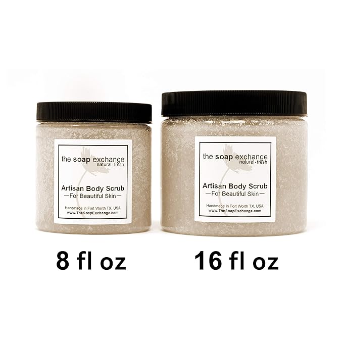 The Soap Exchange Sugar Body Scrub - Texas Leather Scent - Hand Crafted 8 fl oz / 240 ml Natural Artisan Skin Care, Shea Butter, Exfoliate, Moisturize, & Protect. Made in the USA.