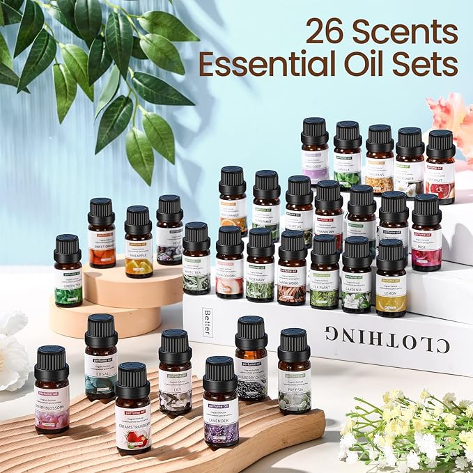 Nuanchu 26 Pcs Essential Oils Set 10ml Fragrance Oil Aromatherapy Kit for Diffuser Humidifier Aromatherapy-Oils for Candle Bath Bombs Making