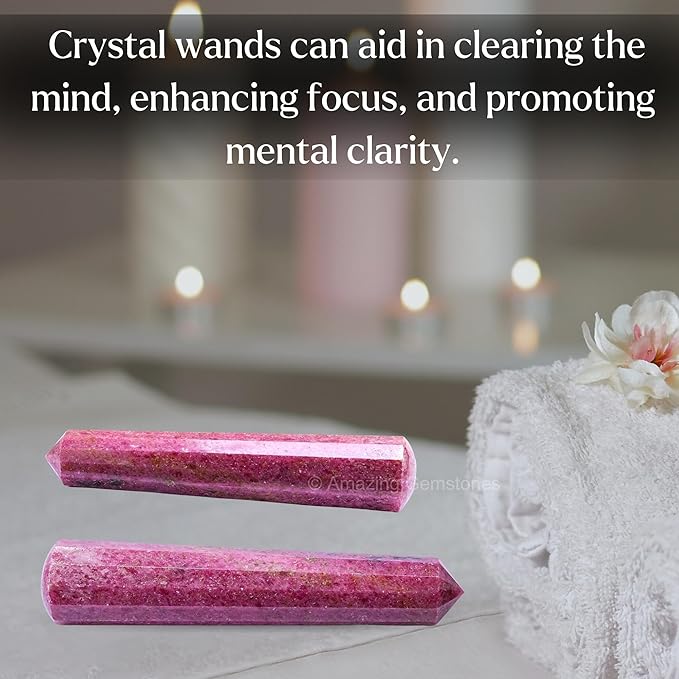 Amazing Gemstone Rhodonite Crystal Wand Massage Stick - Pelvic Wand Gua Sha for Adults - Crystals and Healing Stones Massage Wands for Adults Gifts (Pointed)
