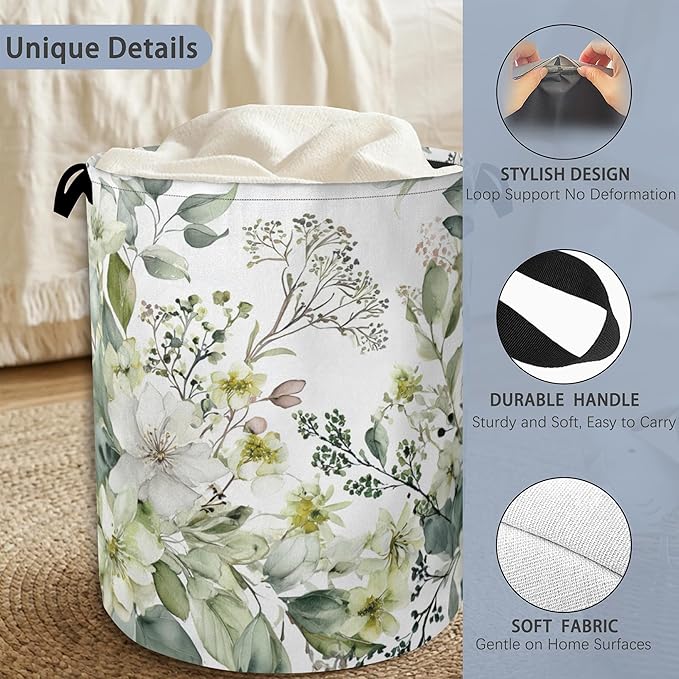 Flowers Plants HerbsLaundry Hamper,Dirty Clothes Laundry Basket with Handles Waterproof Oxford Cloth Storage Basket for College Dorms Bathroom Bedroom 16" x 20.8"