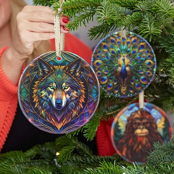 Ceramic Wolf Hanging Ornament - Christmas Tree Decor - Gifts for Wolf Lovers