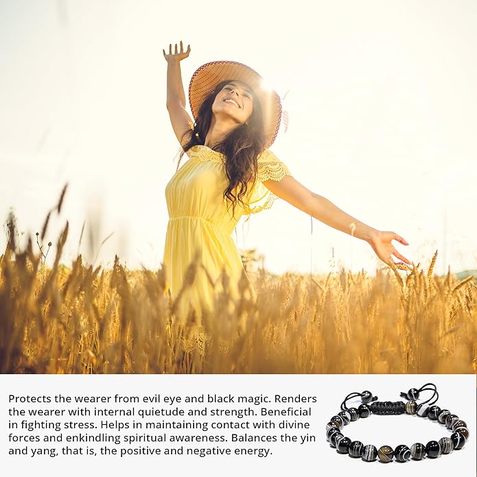 Energy Protection Crystal Handmade Adjustable Bead Bracelet Perfect for Men, Women’s Gift - Gemstone Healing Stretch Bracelet Pulsera Para Hombre Mujer Stocking Stuffer