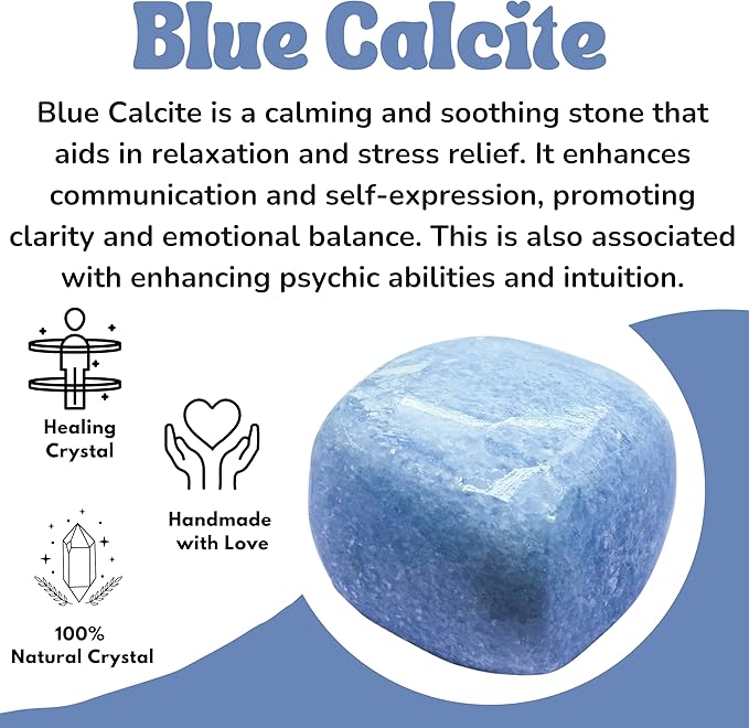 Amazing Gemstone Blue Calcite Crystals and Healing Stones Tumbled - 1000+ Carats Natural Healing Stones for Energy Balance, Stress Relief - Premium Polished Gems Rocks for Meditation & Wellness