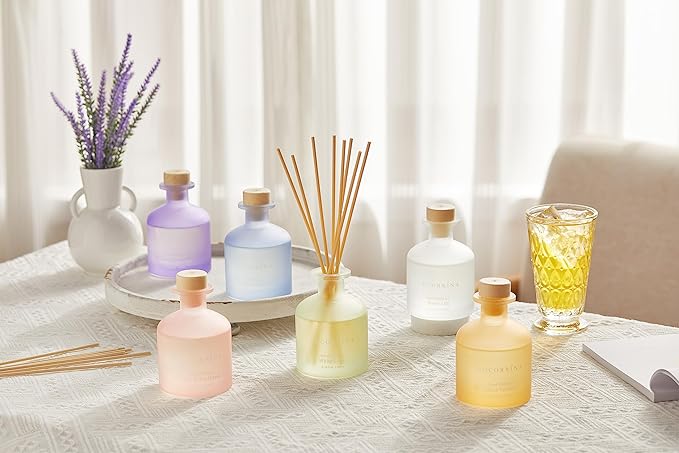 Cocorrína Reed Diffuser - White Lotus 6.76oz Diffuser with Sticks Home Fragrance Essential Oil Reed Diffuser for Home Bedroom Bathroom Shelf Decor Office Decor (Summer Collection)