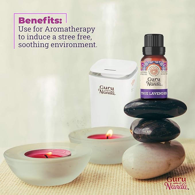 GuruNanda Lavender Essential Oil, 100% Pure, Natural & Undiluted Aromatherapy Oil for Diffusers, Massage & DIY Recipes, Aids Relaxation and Feeling of Calmness (0.5 FL Oz)