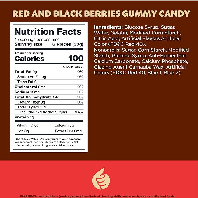 Berries Gummy Candy | 1-Pound Bag | Crunchy Raspberry and Blackberry Chews | Black & Red Halloween Candy for Parties, Buffets, and Treat Bags | Fun Crunchy Gummies