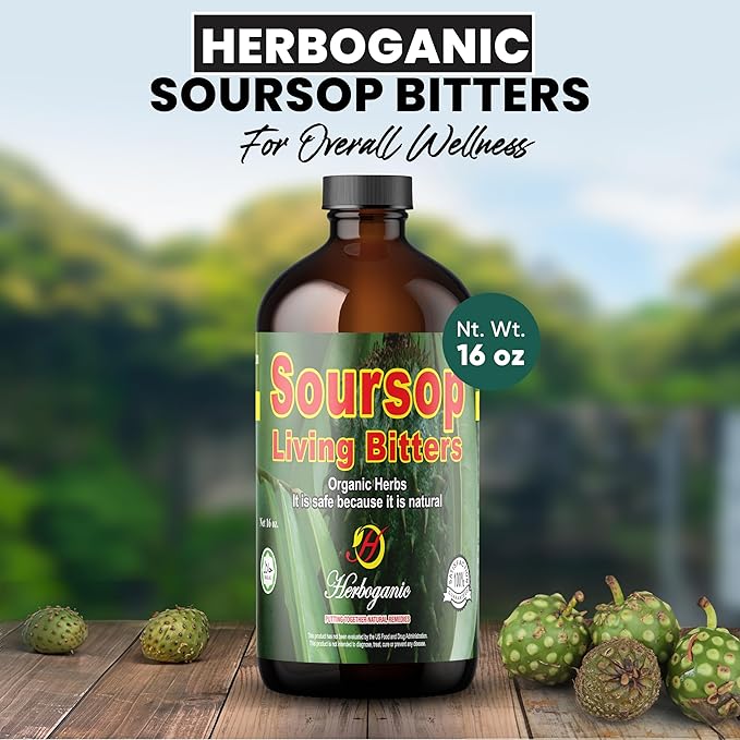 Herboganic Soursop Living Bitters for overall Health and wellness | Pack of 6 | 16 Oz