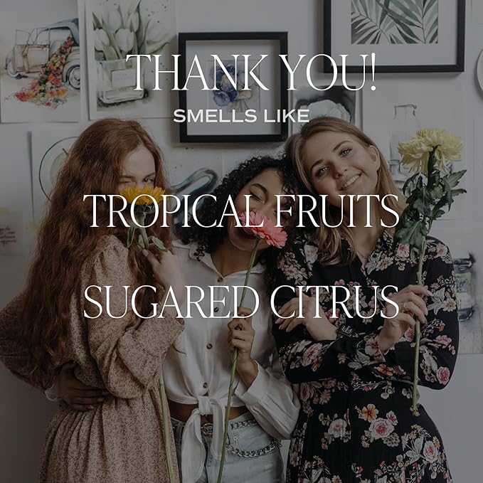 Sweet Water Decor Thank You Candle | Tropical Fruit and Sugared Orange, Summer Scented Soy Wax Candle for Home | 9oz Clear Jar, 40 Hour Burn Time, Made in The USA