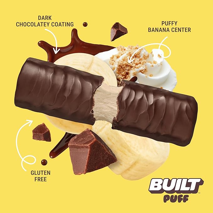 Built Bar, Puff Protein Bars, Banana Cream Pie Puff, 17g Protein Snacks, On-The-Go Bars, Only 140 Calories, 6g Sugar, Collagen, Gluten Free, 12 Count