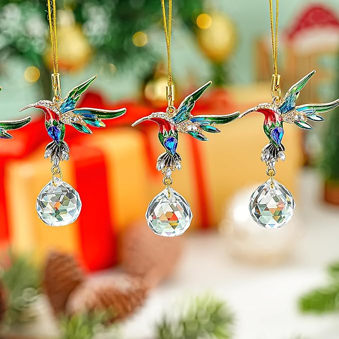 H&D HYALINE & DORA 6 Pcs Hummingbird Hanging Ornaments Christmas Hummingbird Ornaments Clear Crystal Ball Hanging for Christmas Tree Party Home DIY Craft