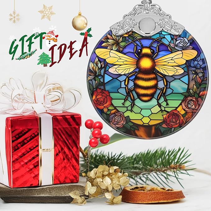 Bee Stained Glass Orament - Christmas Ornament - Christmas Decorations for Tree - Holiday Present ldeas - Gift Exchange