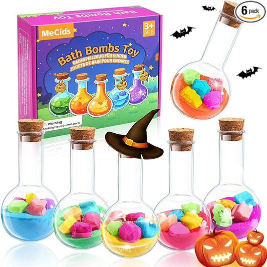 MeCids Magic Potion Bubble Bath Bombs for Kids -Bath Color Tablets Bath Potions for Toddlers Ages 4-12 Fun Science Kit Gift for Birthday, Halloween，Christmas- 6 Pack (Shaped Gems & Stars)