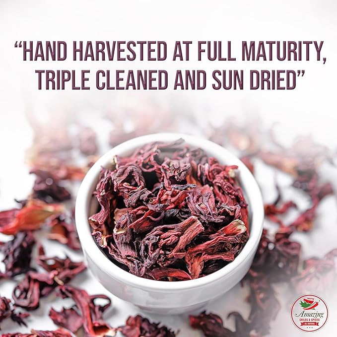 Hibiscus Flowers 2lb (32oz) – All Natural, Triple Cleaned - Whole Soft Flowers and Petals - Flor de Jamaica. Great for Hot or Iced Tea and Agua Fresca. By Amazing Chiles and Spices