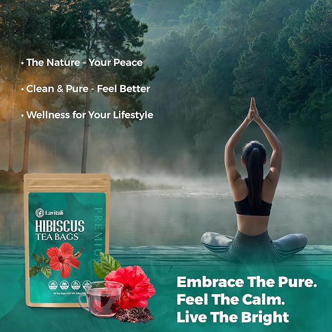 Lavitali, Hibiscus Tea Bags | 120 bags, 100% Pure Herbal Tea | Caffeine-Free, Antioxidant-Rich, Eco-Friendly Filter Bags | Daily Natural Botanical, Hot or Iced Floral Infusion