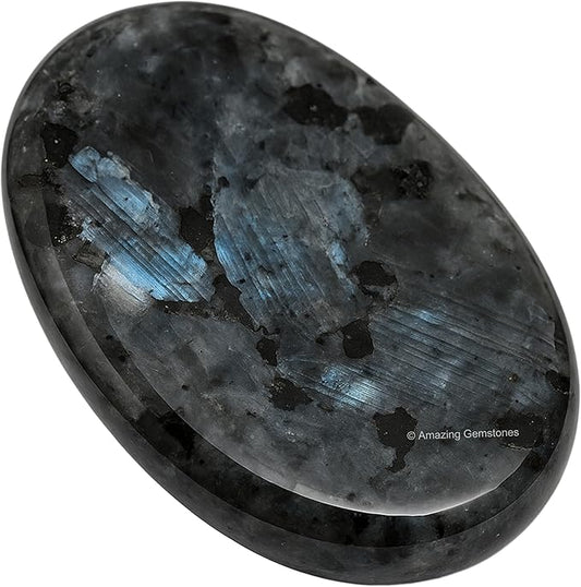 Amazing Gemstone Larvikite Worry Stone Crystals and Healing Stones - Worry Stones for Stress Relief Gifts - Piedra Crystal Fidget for Meditation,Relaxation - Unique Stocking Stuffers & Birthday Gifts