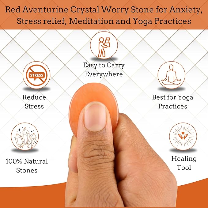 Red Aventurine Worry Stones – Crystal Thumb Worry Stone for Anxiety, Stress – Relaxing and Soothing Balance Stones for Meditation, Stress Relief – Healing Stones and Crystals for Men and Women