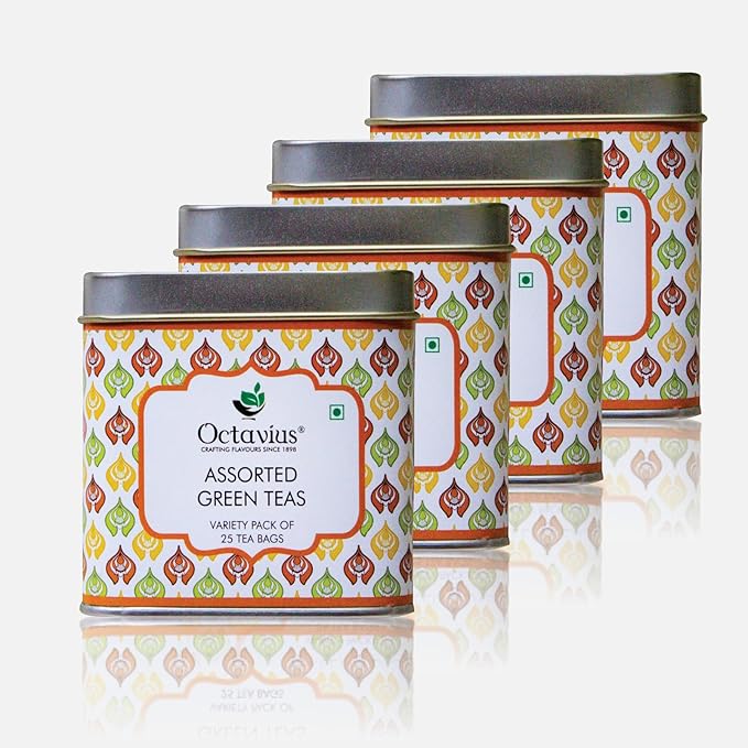 Octavius Green Tea Variety Pack | 3 Assorted Green Teas – Lemon Honey, Cinnamon Anise & Pure Green | 25 Tea Bags Each | Detox & Antioxidant-Rich | Tea Sampler Pack | Pack of 4