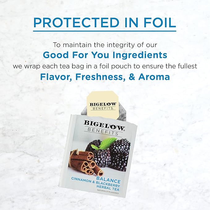 Bigelow Tea Benefits Balance Cinnamon and Blackberry Caffeine Herbal Teabags, 18 Count, Pack of 6