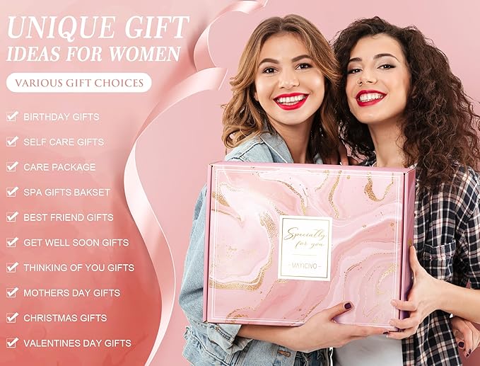 Birthday Gifts for Women Self Care Gifts Get Well Soon Gifts, Rose Relaxing Spa Gifts Basket Care Package w/ Luxury Flannel Blanket, Unique Christmas Gifts for Mom Her Friend Sister Wife Grandma