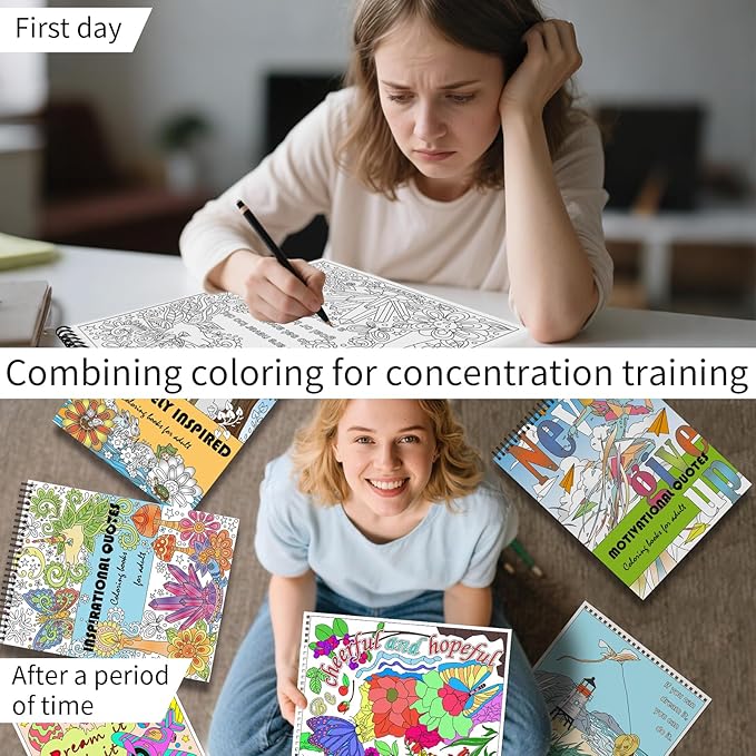 Elfew 3 Pack Inspirational Words Coloring Books for Adults, 60+ Positive and Motivational Quote, Coloring Books Spiral Bound, A4 Thick Art Paper, Gifts for Office Stress Relief and Relaxation