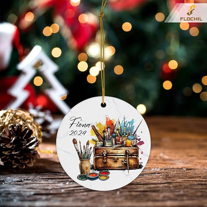 FLOCHIL Personalized Artist Ornaments for Christmas Tree, Custom Artist Palette Christmas Ornament with Name, Drawing Ornaments for Christmas Tree, Gifts for Girls, Christmas