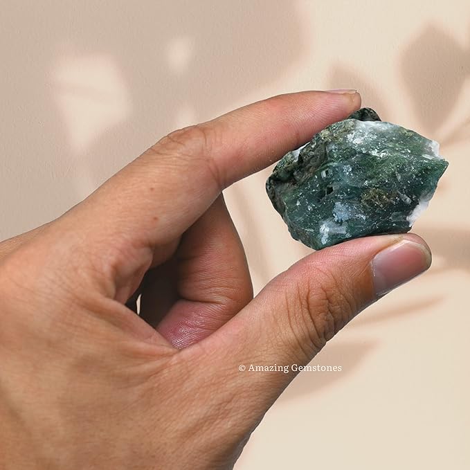 Amazing Gemstone Moss Agate Raw Crystals and Healing Stones, Natural Rocks for Tumbling and DIY Raw Stones and Crystals (5 Pieces)
