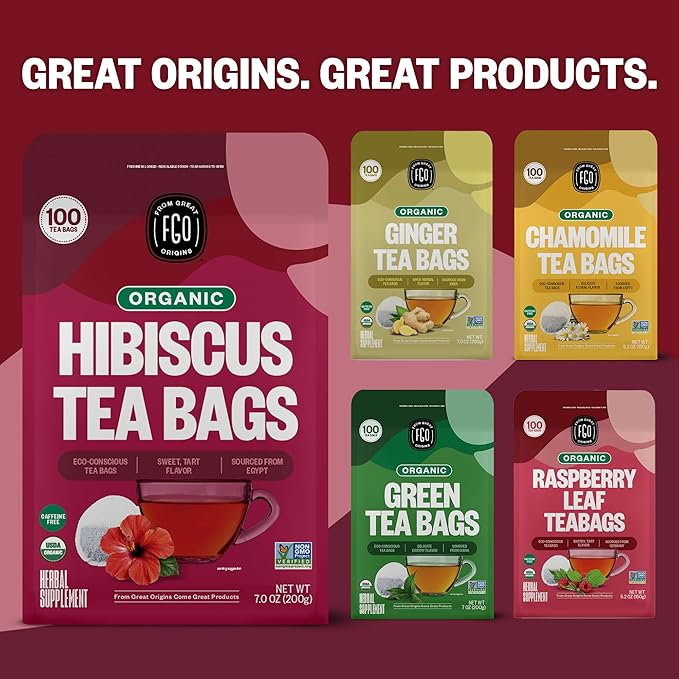 FGO Organic Hibiscus Herbal Tea, 40 Count, Eco-Conscious Tea Bags, Caffeine Free (Pack of 1)