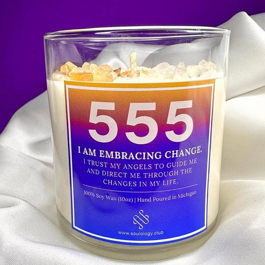 555 Angel Number Candle, 10oz, Crystal candle, 100% Soy Wax & Phthalate-Free Fragrance candles, Gifts candles for women, Angel Number Gift, Healing Candle, Spiritual Candle
