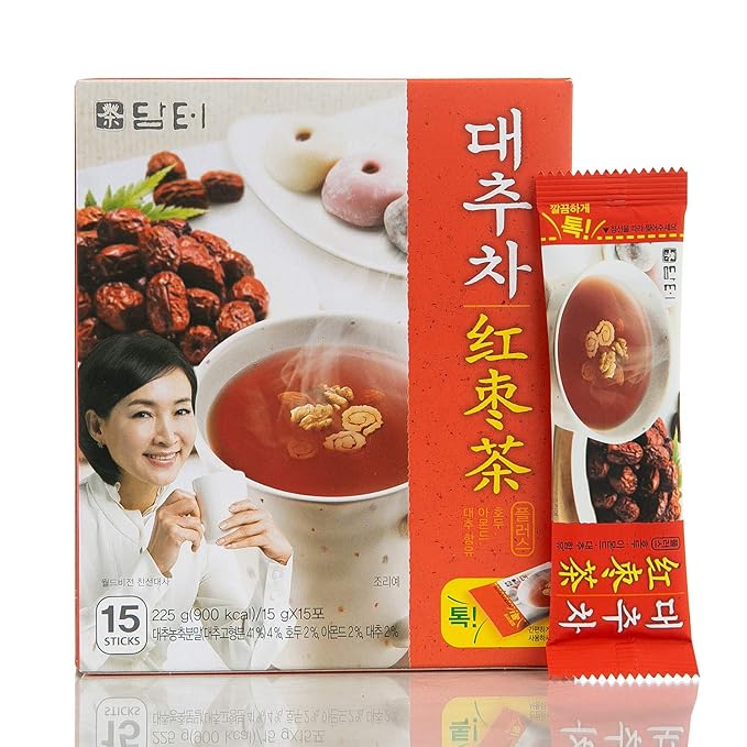Damtuh Jujube Tea (Red Date Tea) – Traditional Korean Herbal Blend with Walnuts & Almonds, 15 Sticks