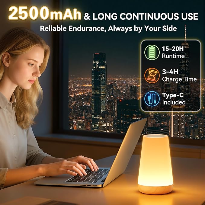 Auxmir LED Night Light 2 Pack Bedside Lamp Touch and Remote Control Dimmable Tabletop 13 RGB Colors Changing 5 Brightness Adjustable Rechargeable Portable Lamp for Baby Kids Nursery Bedroom Outdoor