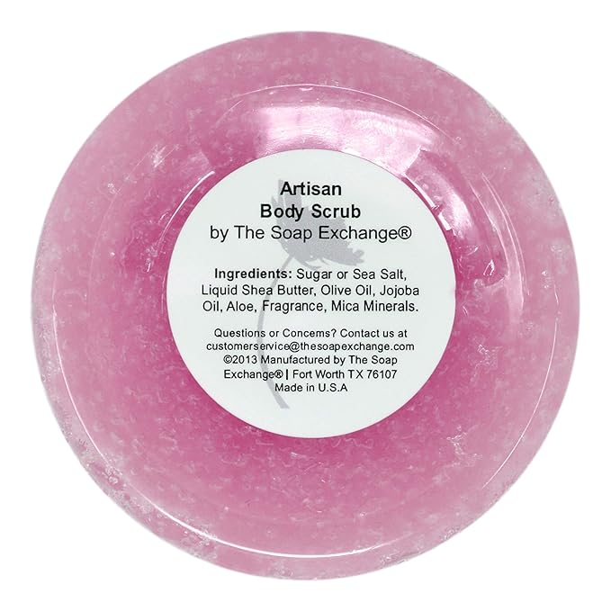 The Soap Exchange Sugar Body Scrub - Strawberries & Champagne Scent - Hand Crafted 8 fl oz / 240 ml Natural Artisan Skin Care, Shea Butter, Exfoliate, Moisturize, & Protect. Made in the USA.