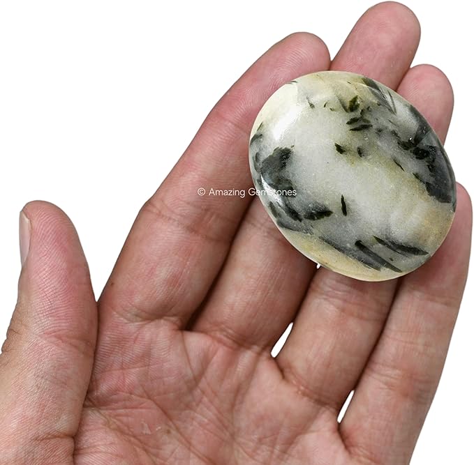 Amazing Gemstone Green Tourmaline in Quartz Crystals and Healing Stones - Large Palm Stone Crystals Piedra - Crystal for Good Luck, Positivity, Meditation - Unique Stocking Stuffers Gifts for Women