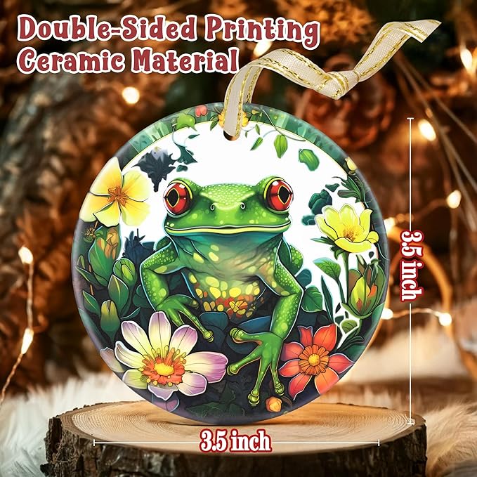 Ceramic Frog Hanging Ornament - Christmas Tree Decor - Gifts for Frog Lovers