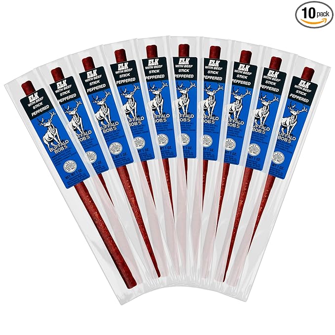 Buffalo Bob's Wild Game Meat Snack Stick - Elk Peppered Stick 10 Pack
